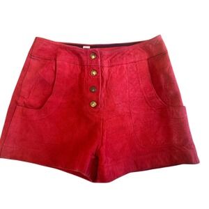 Vintage Red Suede Button Front High Waisted Shorts Size‎ 9